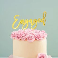 Party Animal Direct ENGAGED GOLD METAL CAKE TOPPER