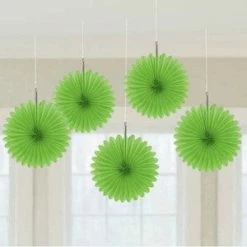 Party Animal Direct MINI FAN DECORATIONS 5 PACK - GREEN