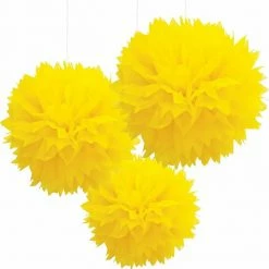 Party Animal Direct YELLOW TISSUE PAPER POM POM BALLS (PACK OF 3)