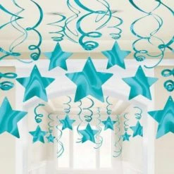 Party Animal Direct STAR SWIRL DECORATIONS PK30 - CARIBBEAN BLUE