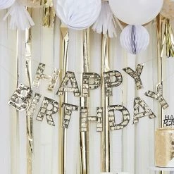 Party Animal Direct GOLD FRINGE HAPPY BIRTHDAY BANNER