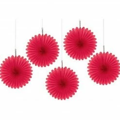 Party Animal Direct MINI FAN DECORATIONS 5 PACK - APPLE RED