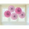Party Animal Direct PRINTED PAPER FAN DECORATIONS 5 PACK - PINK