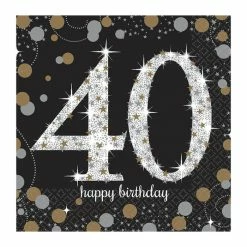 Party Animal Direct SPARKLING CELEBRATION 40TH BIRTHDAY SMALL NAPKINS / SERVIETTES (PACK OF 16)