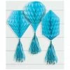 Party Animal Direct Mini Honeycomb Hanging Decorations Caribbean Blue 3 Pack 1st Birthday