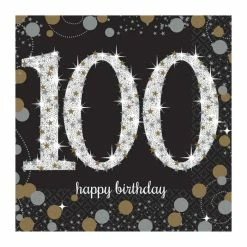 Party Animal Direct SPARKLING CELEBRATION 100TH BIRTHDAY SMALL PAPER NAPKINS / SERVIETTES (PACK OF 16)