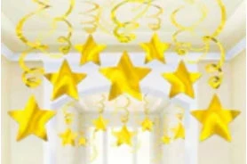 Party Animal Direct STAR SWIRL DECORATIONS PK30 - YELLOW 3 Party Animal Direct STAR SWIRL DECORATIONS PK30 - YELLOW