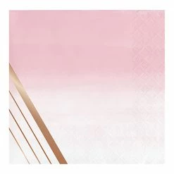 Party Animal Direct Bridal Shower / Bride To Be ROSE ALL DAY ROSE GOLD FOIL STRIPE NAPKINS - PK16