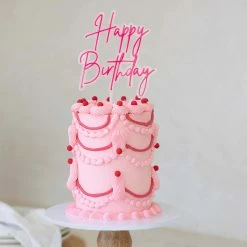 Party Animal Direct HAPPY BIRTHDAY PINK ACRYLIC TOPPER