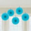 Party Animal Direct MINI FAN DECORATIONS 5 PACK - CARIBBEAN BLUE