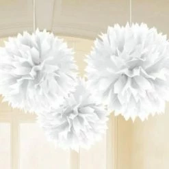 Party Animal Direct WHITE TISSUE PAPER POM POM BALLS (PACK OF 3)