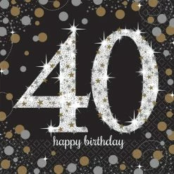 Party Animal Direct SPARKLING CELEBRATION 40TH BIRTHDAY LARGE NAPKINS / SERVIETTES (PACK OF 16)