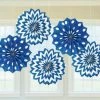 Party Animal Direct PRINTED PAPER FAN DECORATIONS 5 PACK - ROYAL BLUE