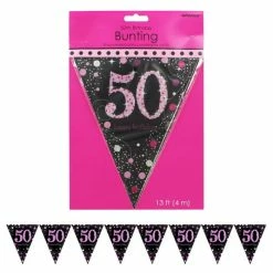 Party Animal Direct PINK CELEBRATION 50TH BIRTHDAY FLAG BANNER