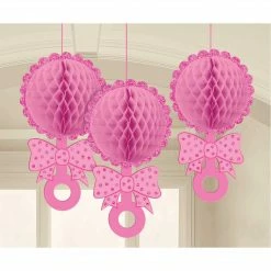 Party Animal Direct Baby Shower Honeycomb Rattles Pink
