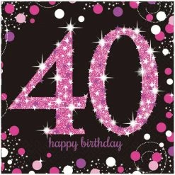 Party Animal Direct PINK CELEBRATION 40TH BIRTHDAY LARGE NAPKINS / SERVIETTES (PACK OF 16)