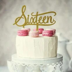 Party Animal Direct GLITTER GOLD SIXTEEN CAKE TOPPER 16th Birthday