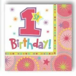 Party Animal Direct 1st Birthday One-derful Birthday Girl Luncheon Napkins - 16pk