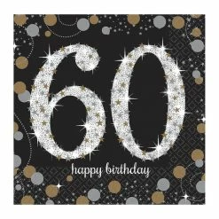 Party Animal Direct SPARKLING CELEBRATION 60TH BIRTHDAY SMALL NAPKINS / SERVIETTES (PACK OF 16)