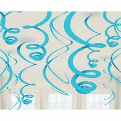 Party Animal Direct Blue TEAL SWIRL DECORATIONS (PACK OF 12)