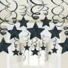 Party Animal Direct STAR SWIRL DECORATIONS 30PK - BLACK