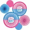 Party Animal Direct Girl Or Boy Gender Reveal Paper Fan Decorations, 6pk Baby Shower