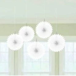 Party Animal Direct MINI FAN DECORATIONS 5 PACK - WHITE