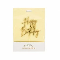 Party Animal Direct HAPPY BIRTHDAY GOLD & CLEAR ACRYLIC CAKE TOPPER