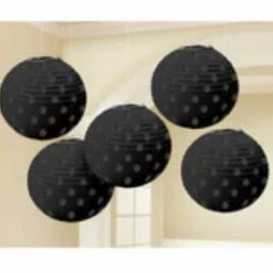 Party Animal Direct MINI PAPER PAPER LANTERNS 5PK - JET BLACK