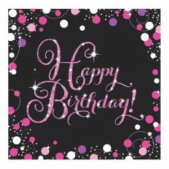 Party Animal Direct PINK CELEBRATION HAPPY BIRTHDAY LARGE NAPKINS / SERVIETTES (PACK OF 16)