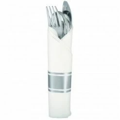 Party Animal Direct SILVER ROLLED CUTLERY - 10 SETS Paper Partyware