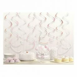 Party Animal Direct PINK ROSE GOLD SWIRL DECORATIONS (PACK OF 12) Coloured Decorations